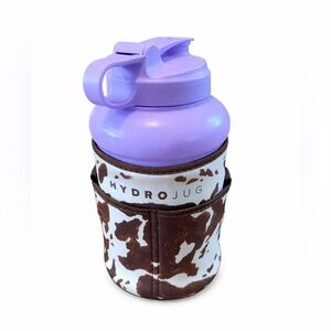 HydroJug Lavender Bottle with Brown Cow Print Sleeve